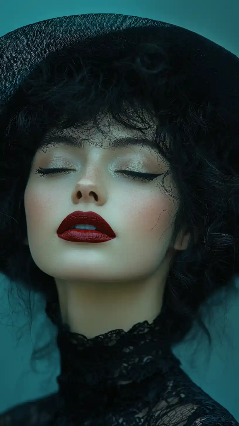 Surreal high fashion portrait with vintage film aesthetic