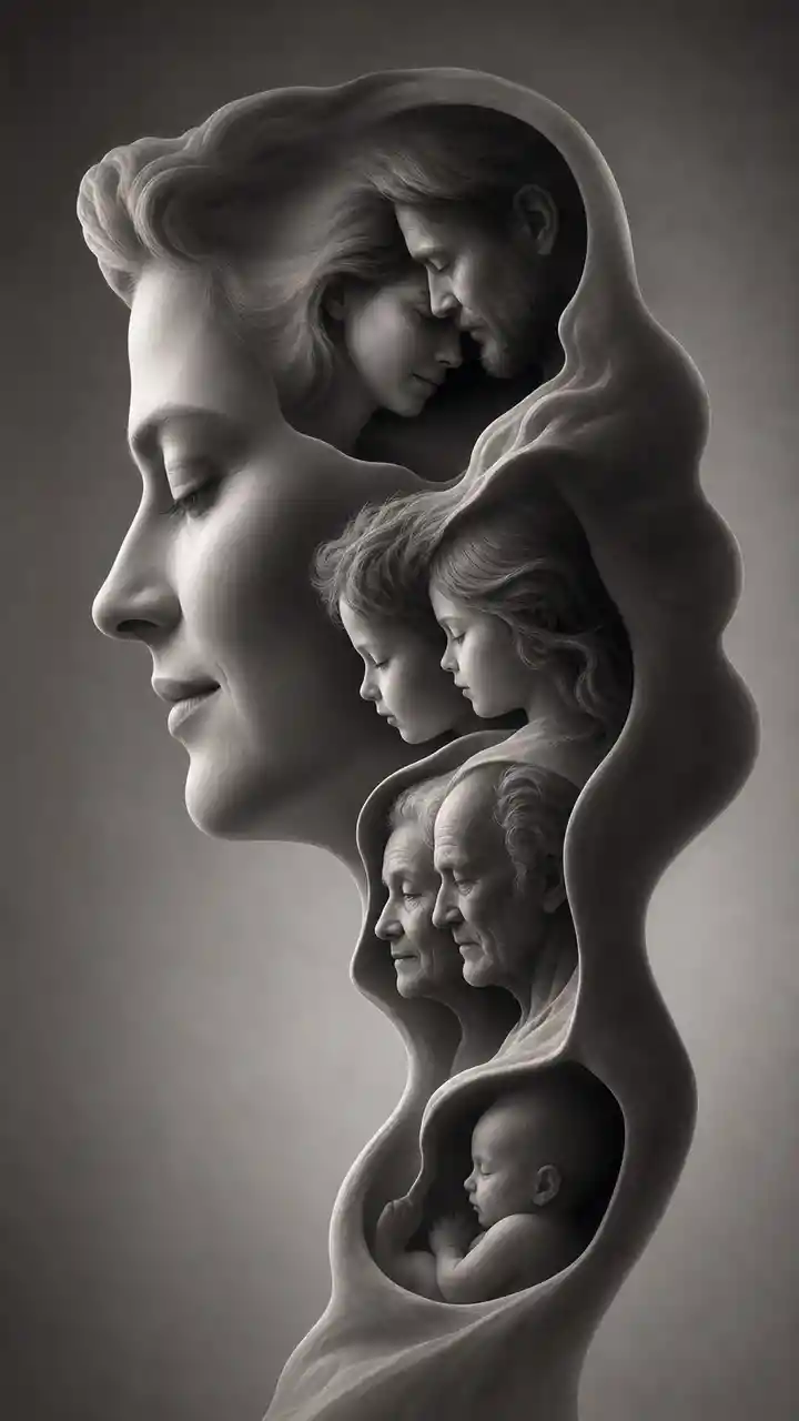 Symbolic family portrait of nested human silhouettes