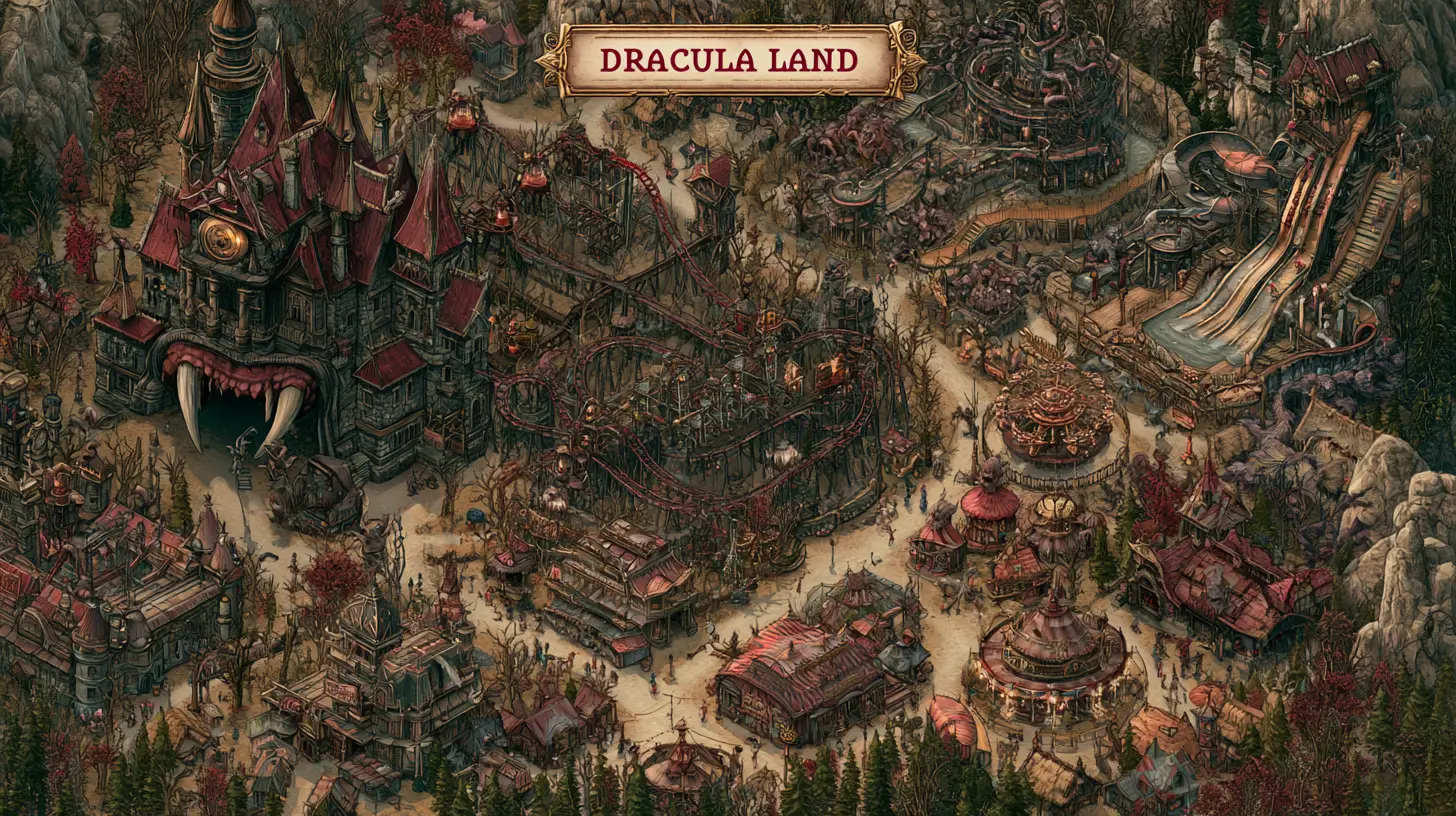Steampunk-Dracula-Land Freizeitpark mit Monster-Attraktionen