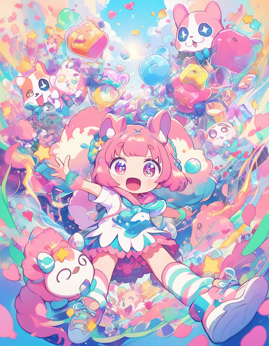 巨大でふわふわなセント・バーナードに乗るかわいいアニメ少女