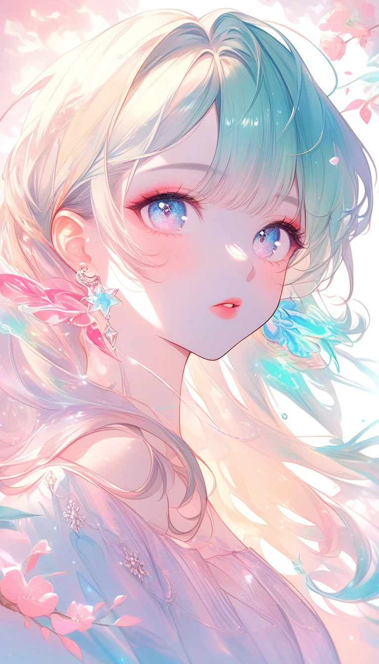Dreamy watercolor portrait of a young woman in sunlight