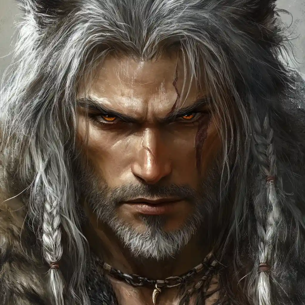 Fierce Wolf Like Barbarian With Silver Hair And Amber Eyes