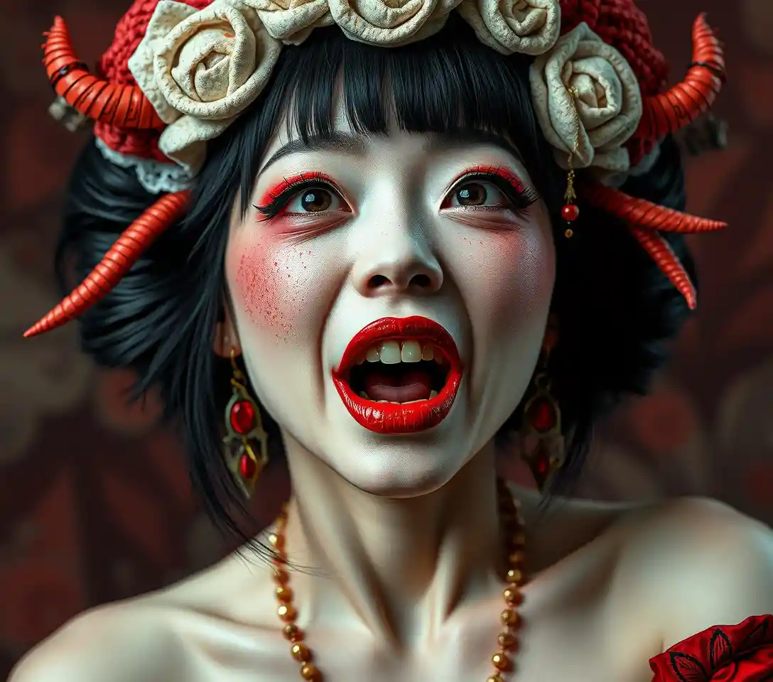 Surreal comic horror digital illustration with sensual tension