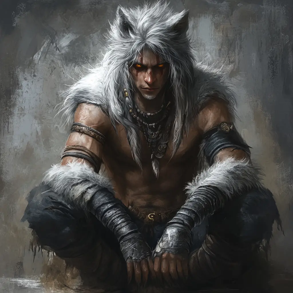 Fierce Wolf Like Barbarian With Silver Hair And Amber Eyes