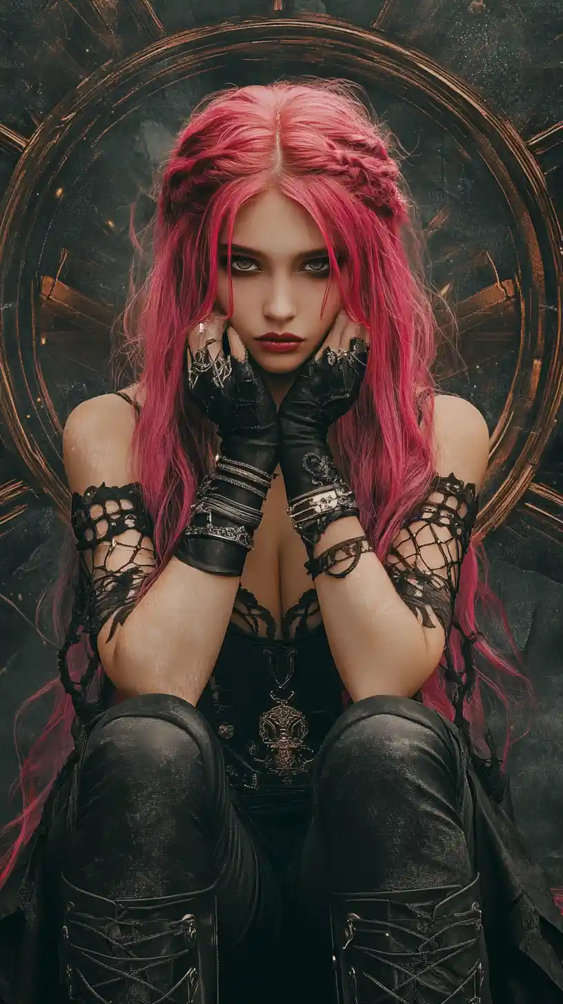 Pink haired gothic anime girl in a luminous glow