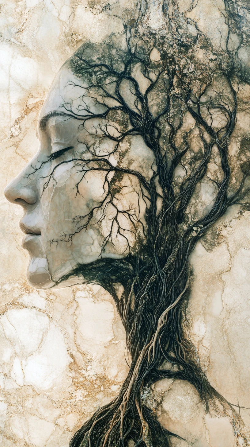 Surreal Nature Intelligence Merging Into A Hidden Portrait