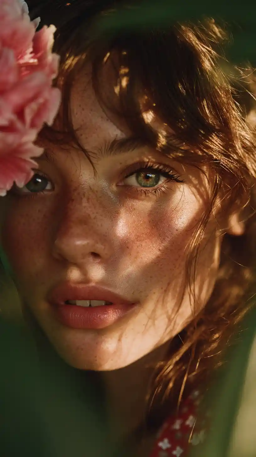 Dreamy close up portrait of a girl in a garden