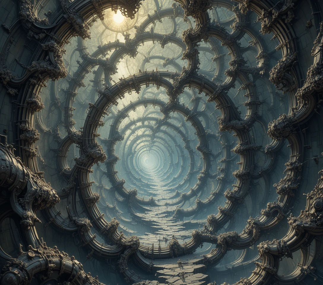 Estructuras fractales steampunk en una escena abstracta de ensueño