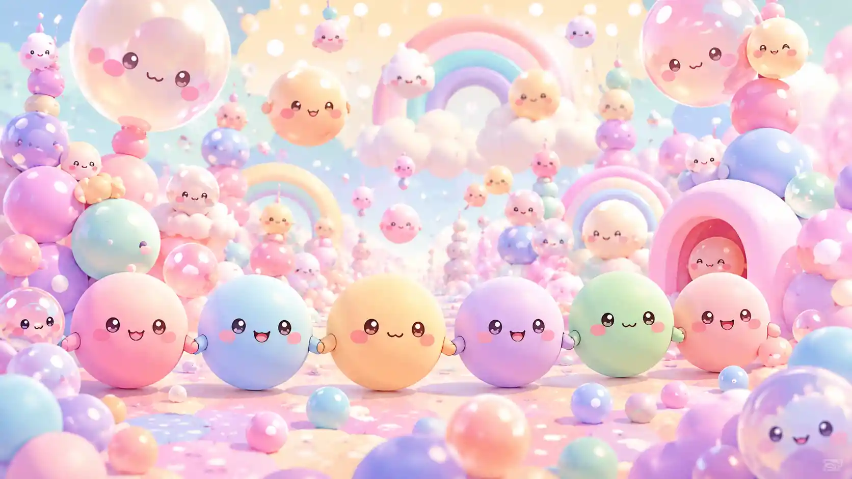 Adorabili creature tonde in un mondo fantasy pastello