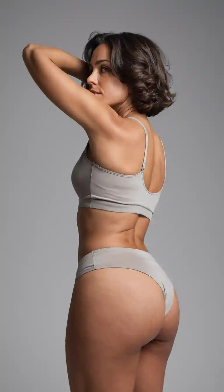 Low angle view of woman in tank top and panties