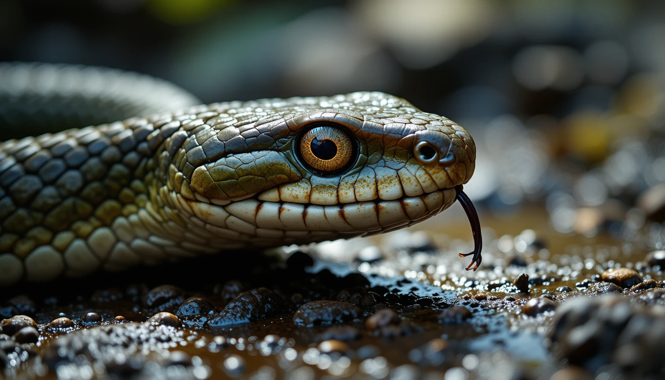 Macro close up of a water snake head and eye