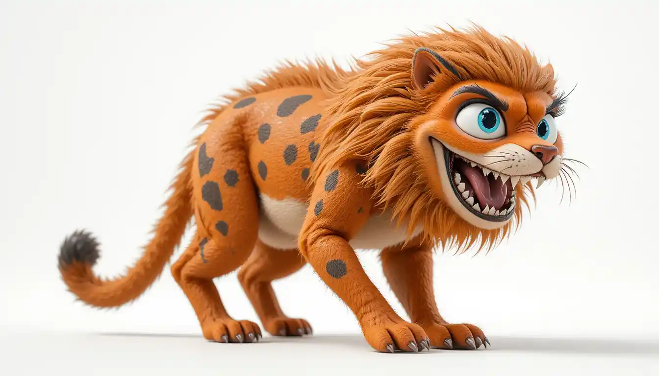 Stylized saber toothed cat in dynamic 3D profile pose