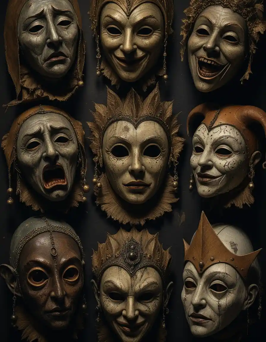 Surreal Collection Of Grotesque Female Masks In Dark Light