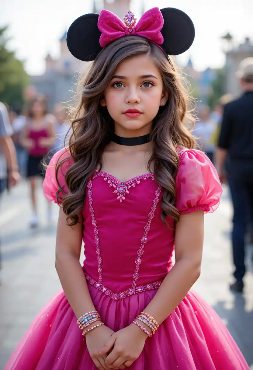 Young boy in pink princess dress at Disneyland event