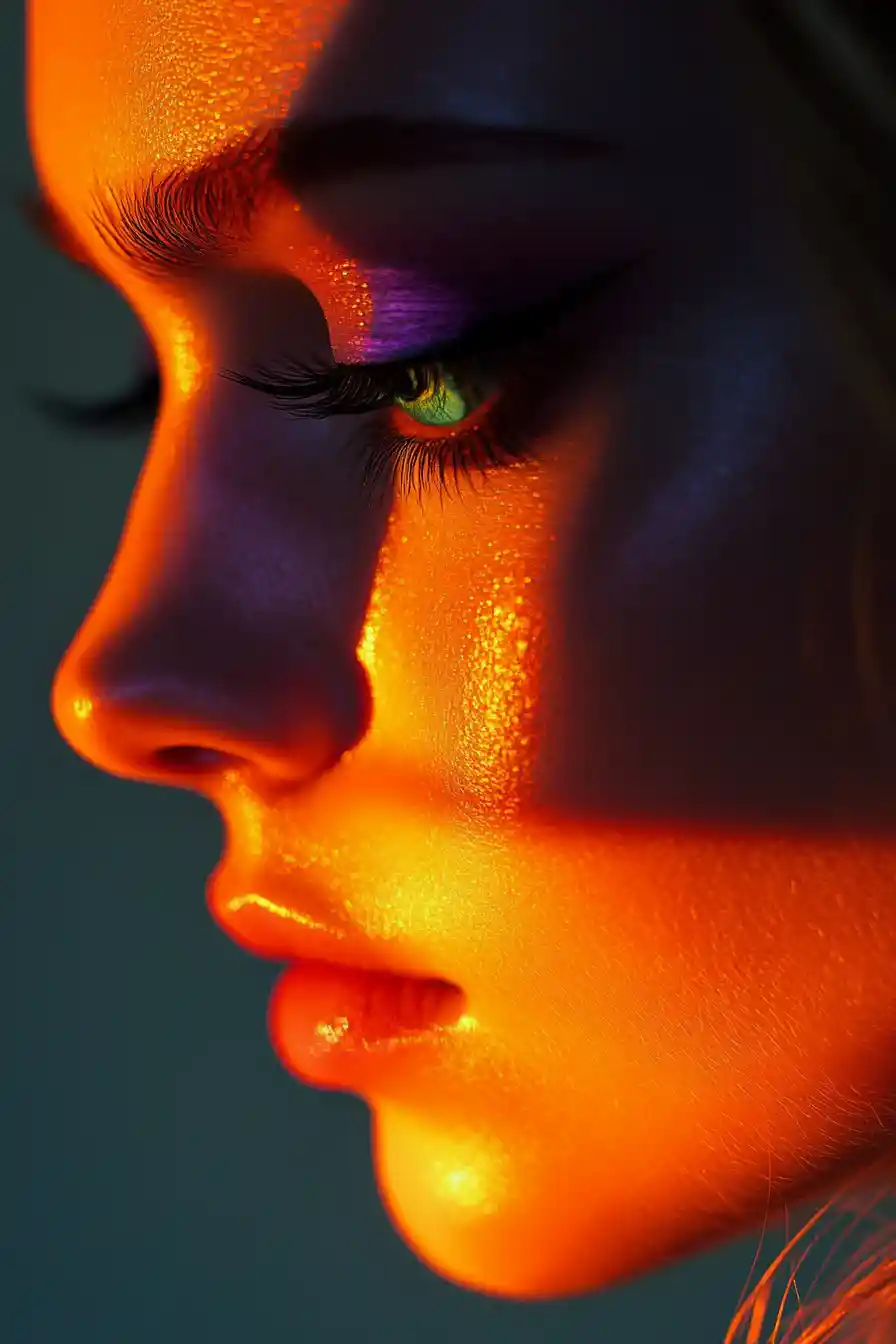 Cinematic close up of a silhouetted woman in orange light