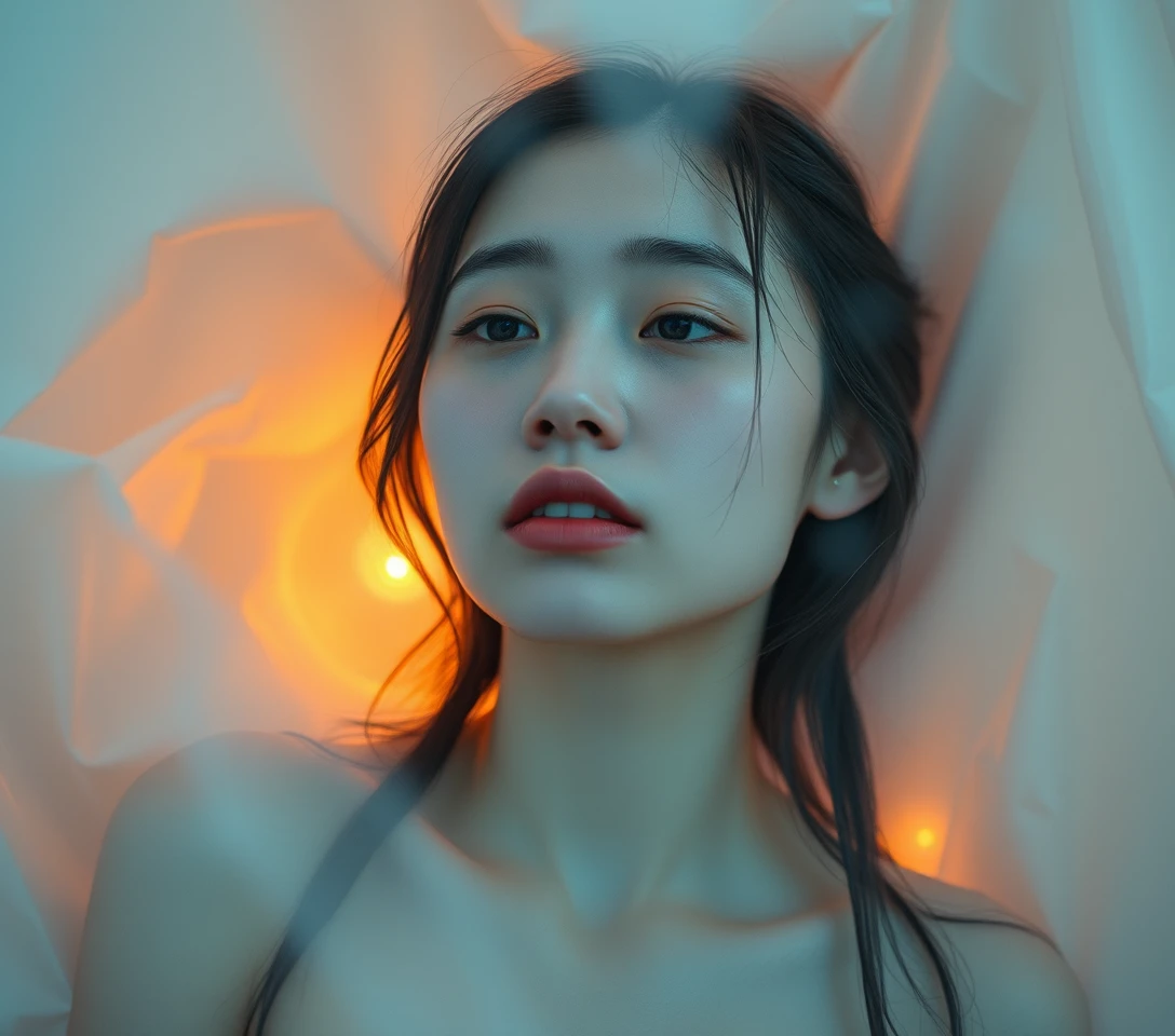Surreal close up portrait of a woman in a dreamlike haze