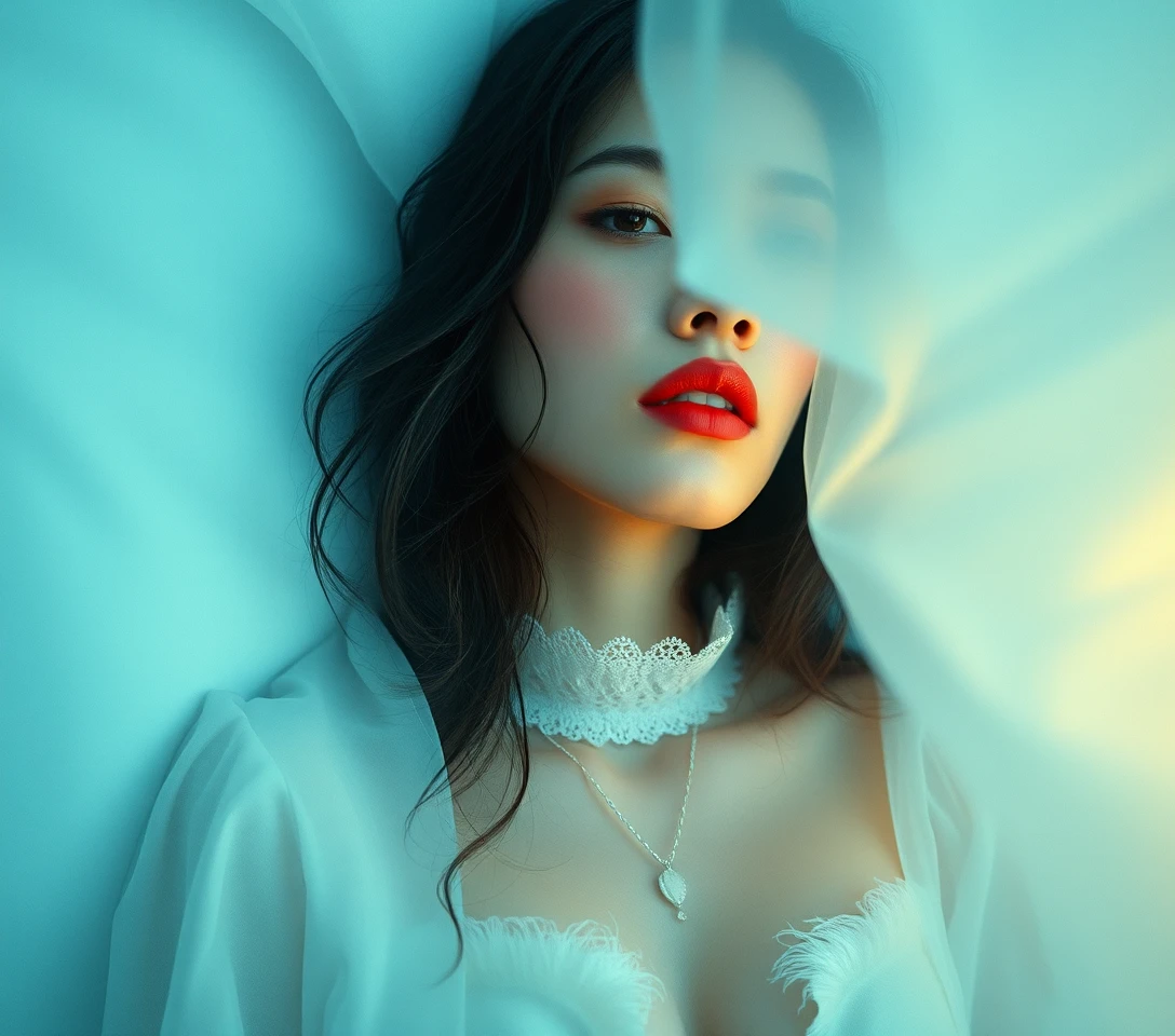 Surreal portrait of a woman in a dreamy ethereal atmosphere