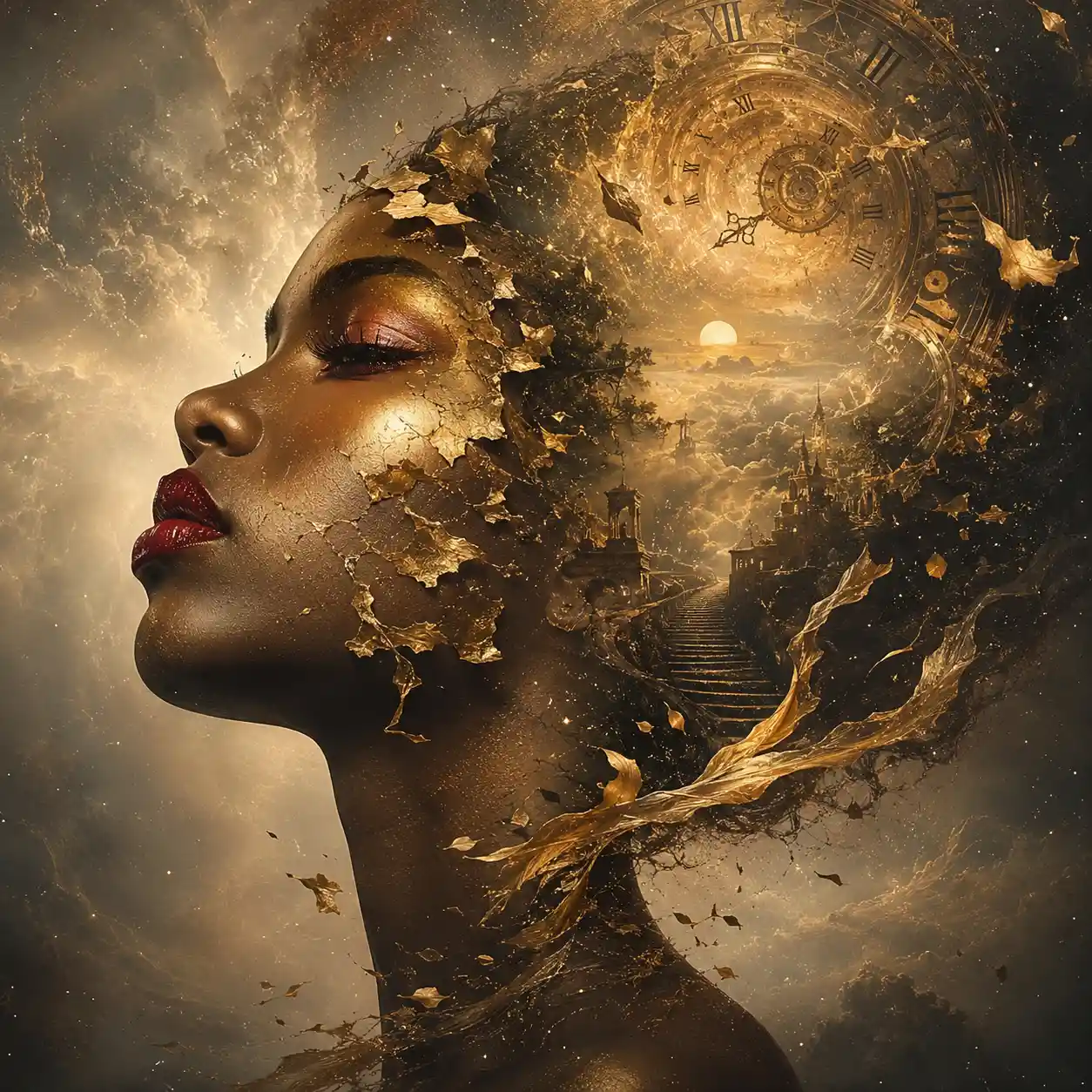 Side portrait of young woman with shimmering peeling skin
