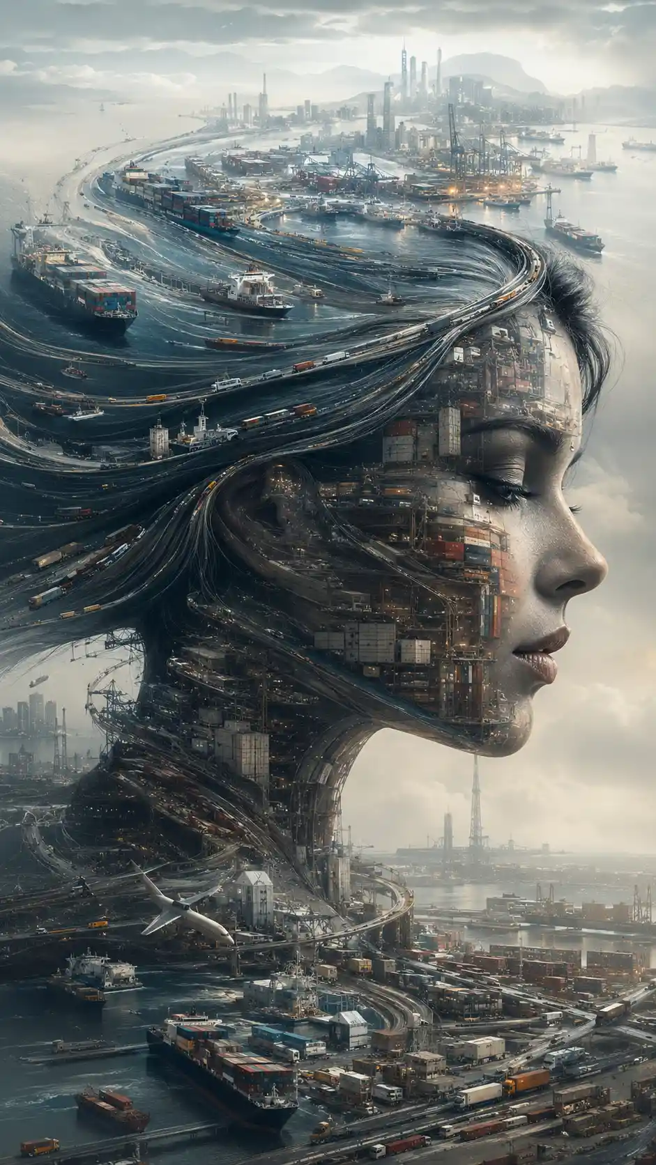 Conceptual Portrait Formed From Global Shipping Networks