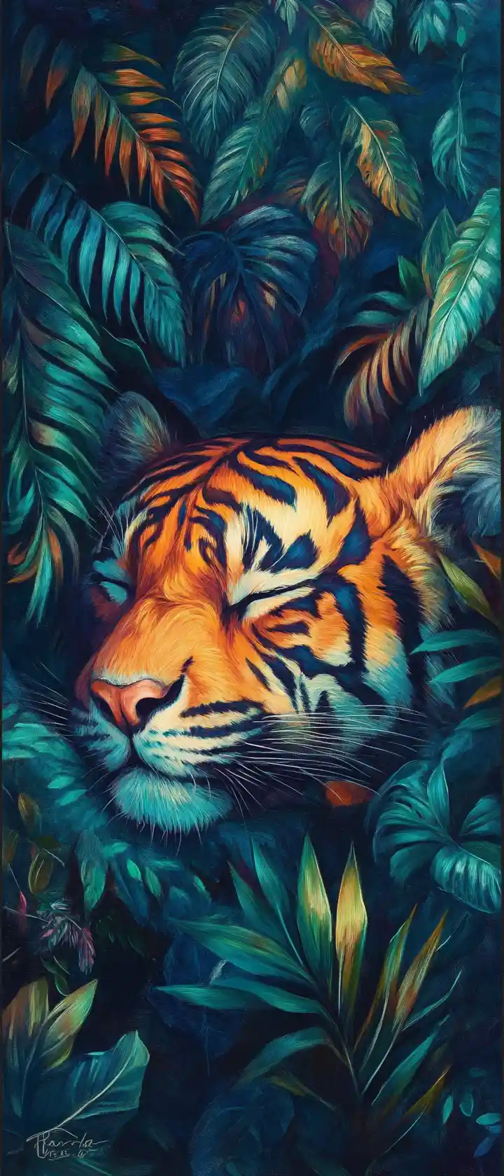 Cute animal drawing in vibrant painterly nature scene