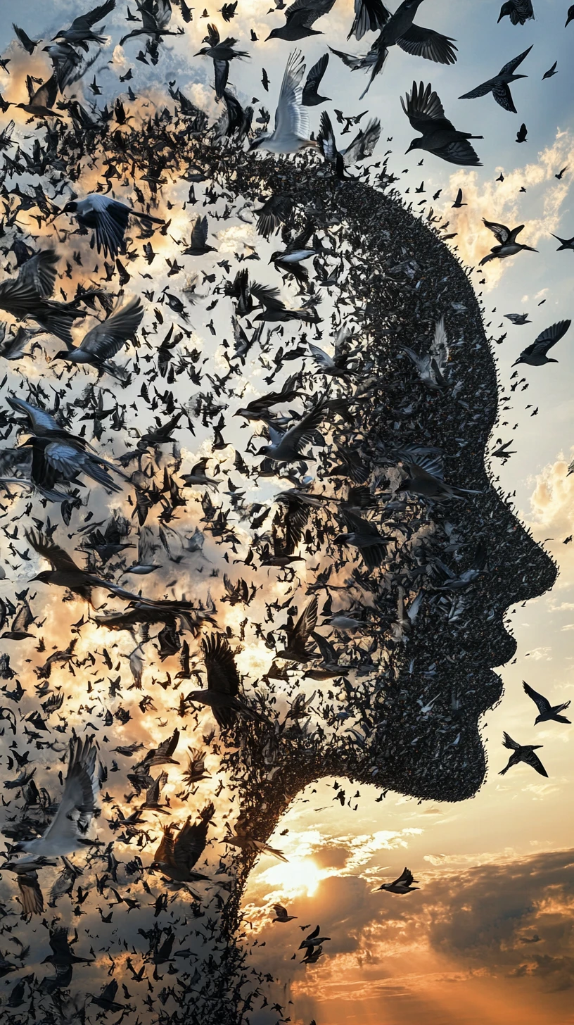 Surreal Portrait Formed From Flocks Of Birds In Flight