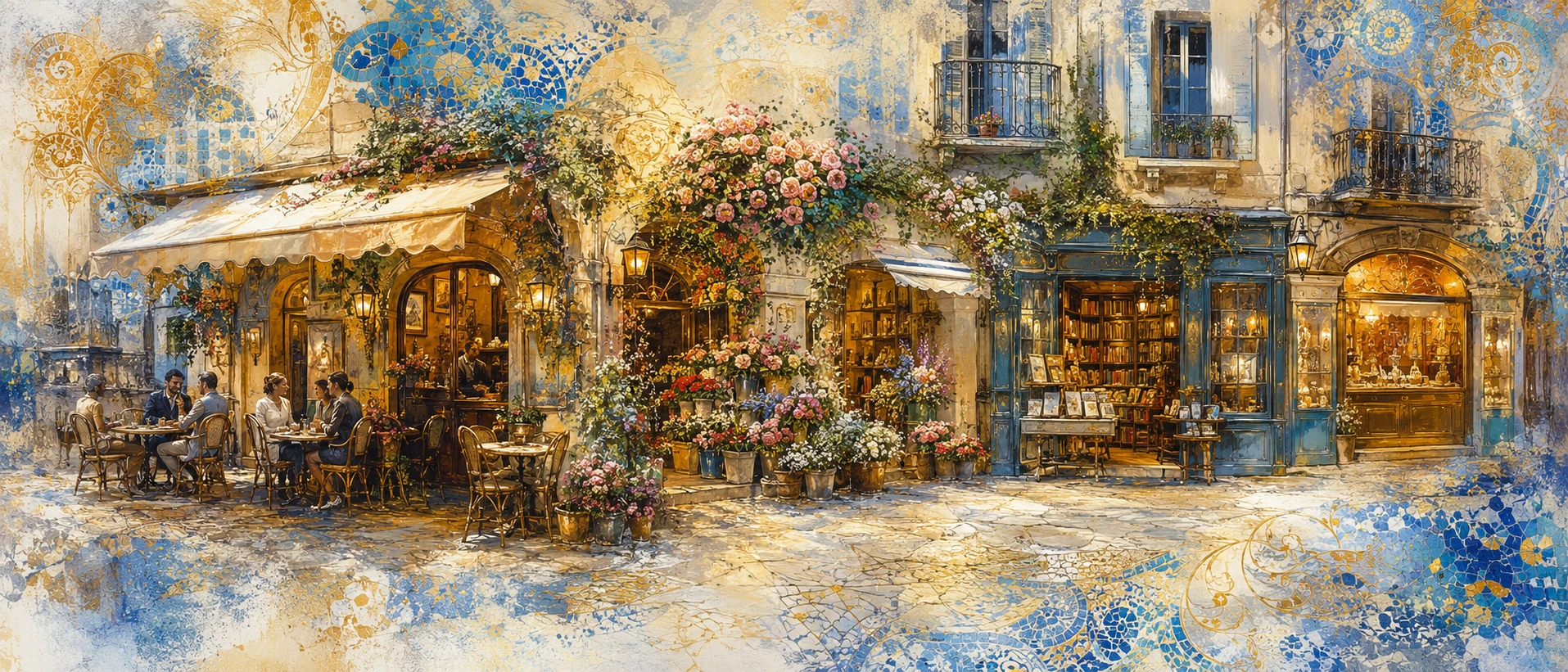 Charming French old town street with a cozy cafe