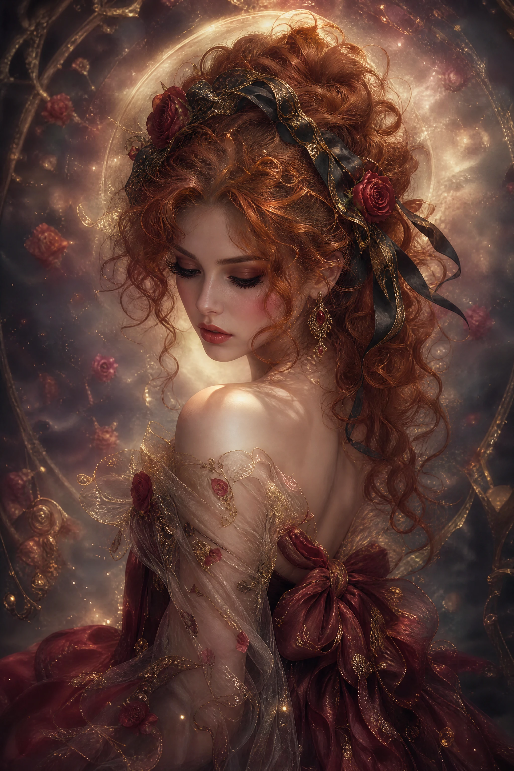 Retrato romántico de una mujer pelirroja con rosas