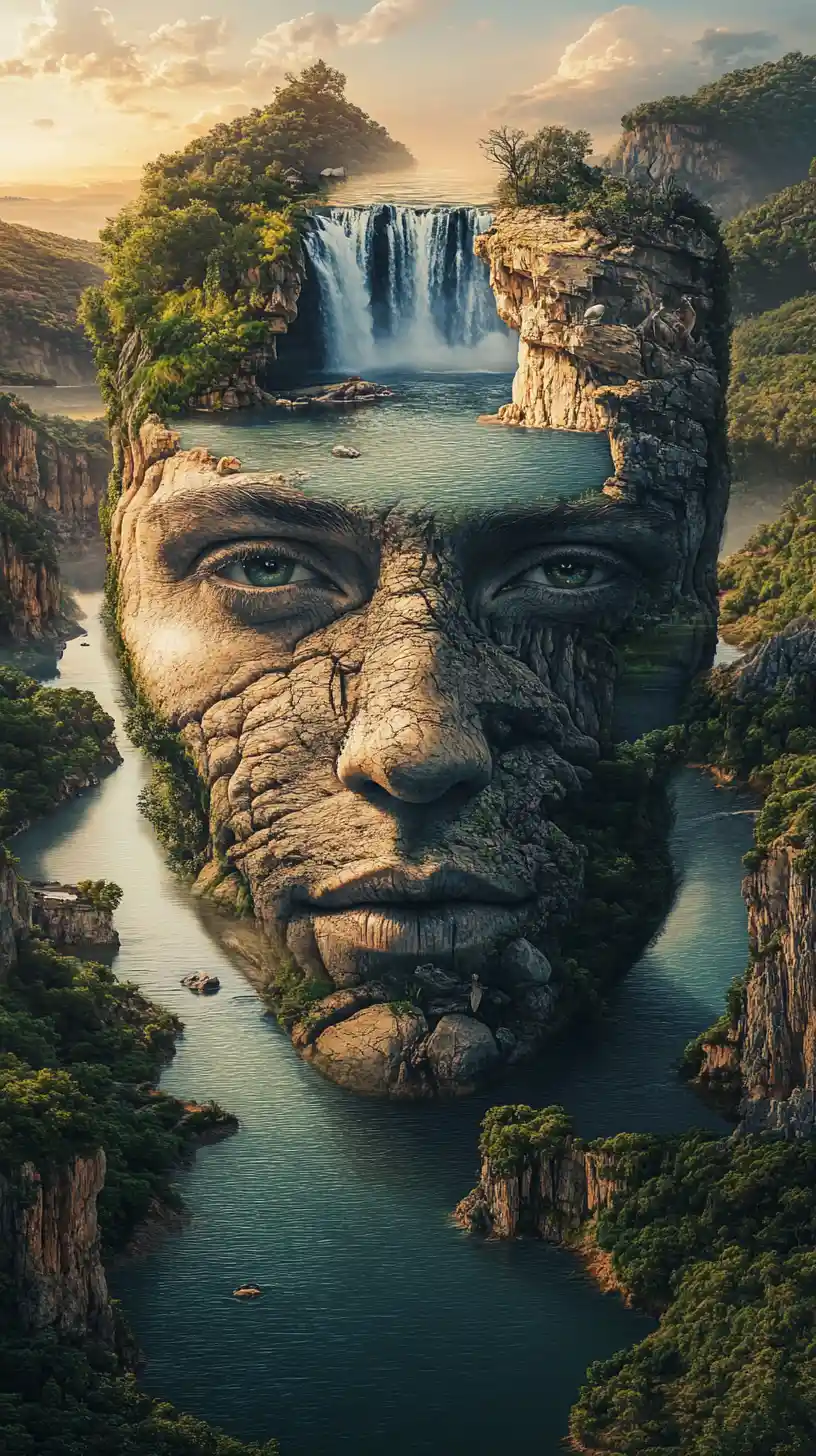 Surreal Female Face Formed From Aerial Rivers And Mountains