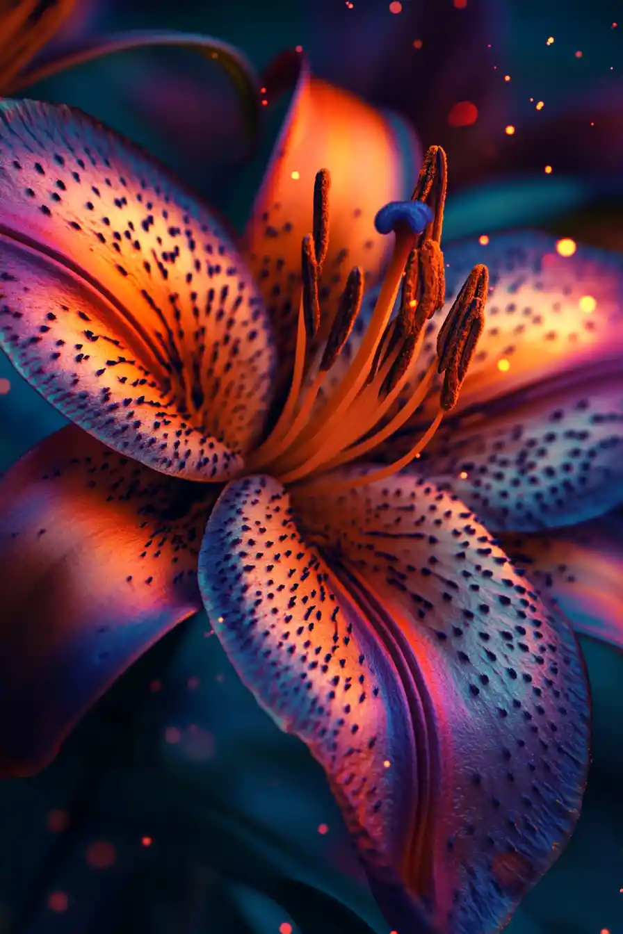 Close up of gigantic tiger lily petals with rich venation