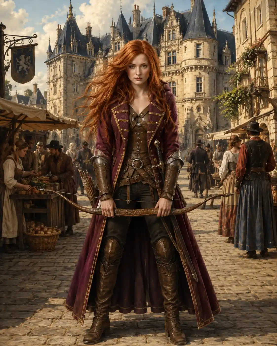 Renaissance style full length portrait of a determined girl