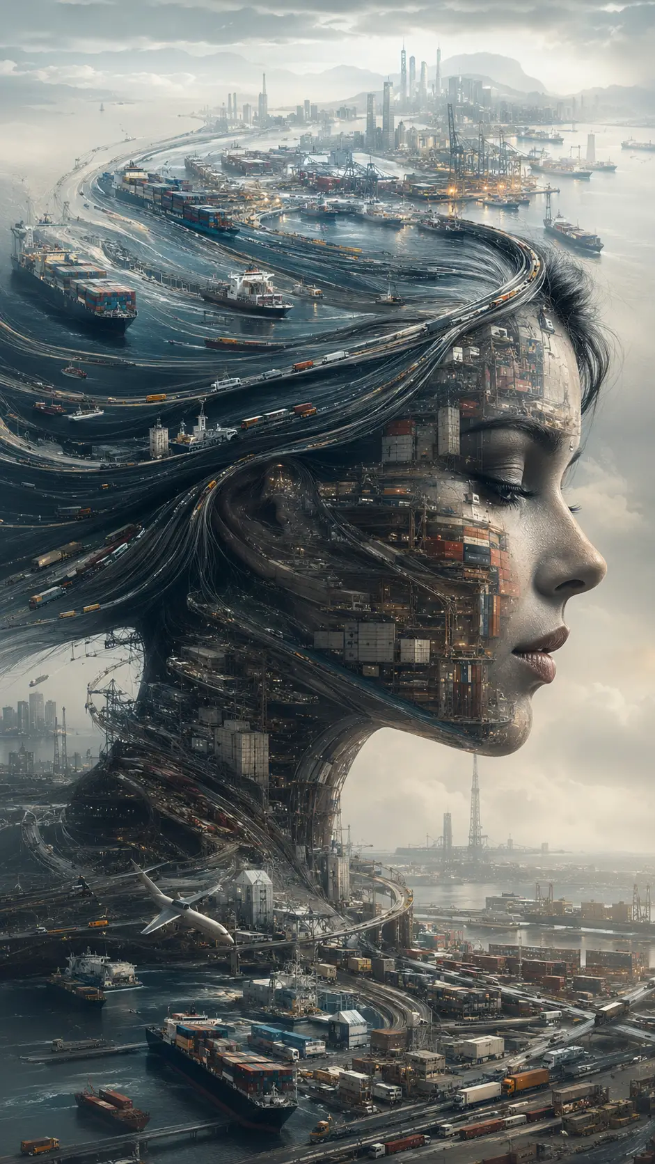 Conceptual Portrait Formed From Global Shipping Networks