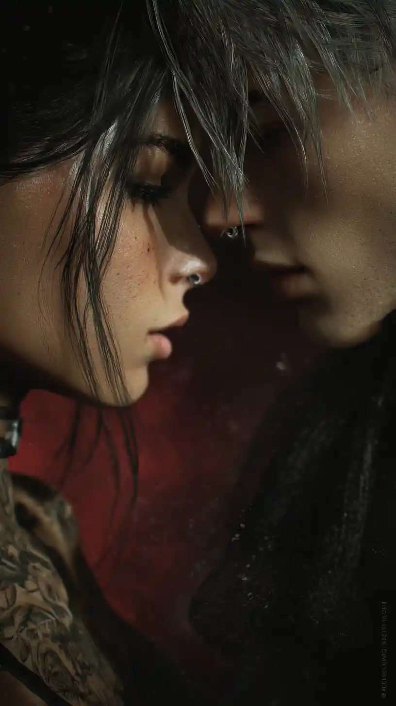 Emotional moment of passionate romantic intensity in love