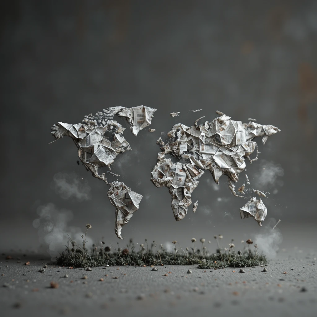 Crumpled Newspaper Soccer Ball In Minimal Macro Composition
