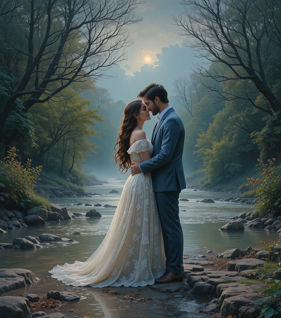 Ethereal woman by the Lagan river in romantic silence