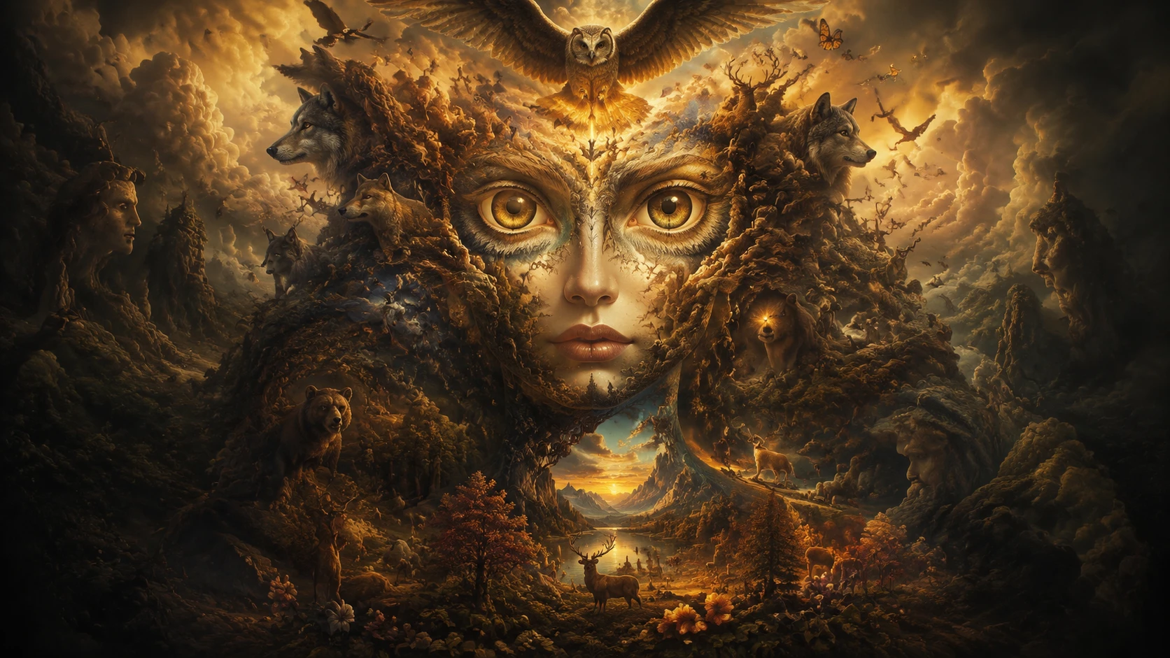 Surreal wildlife portrait forming a regal human like figure
