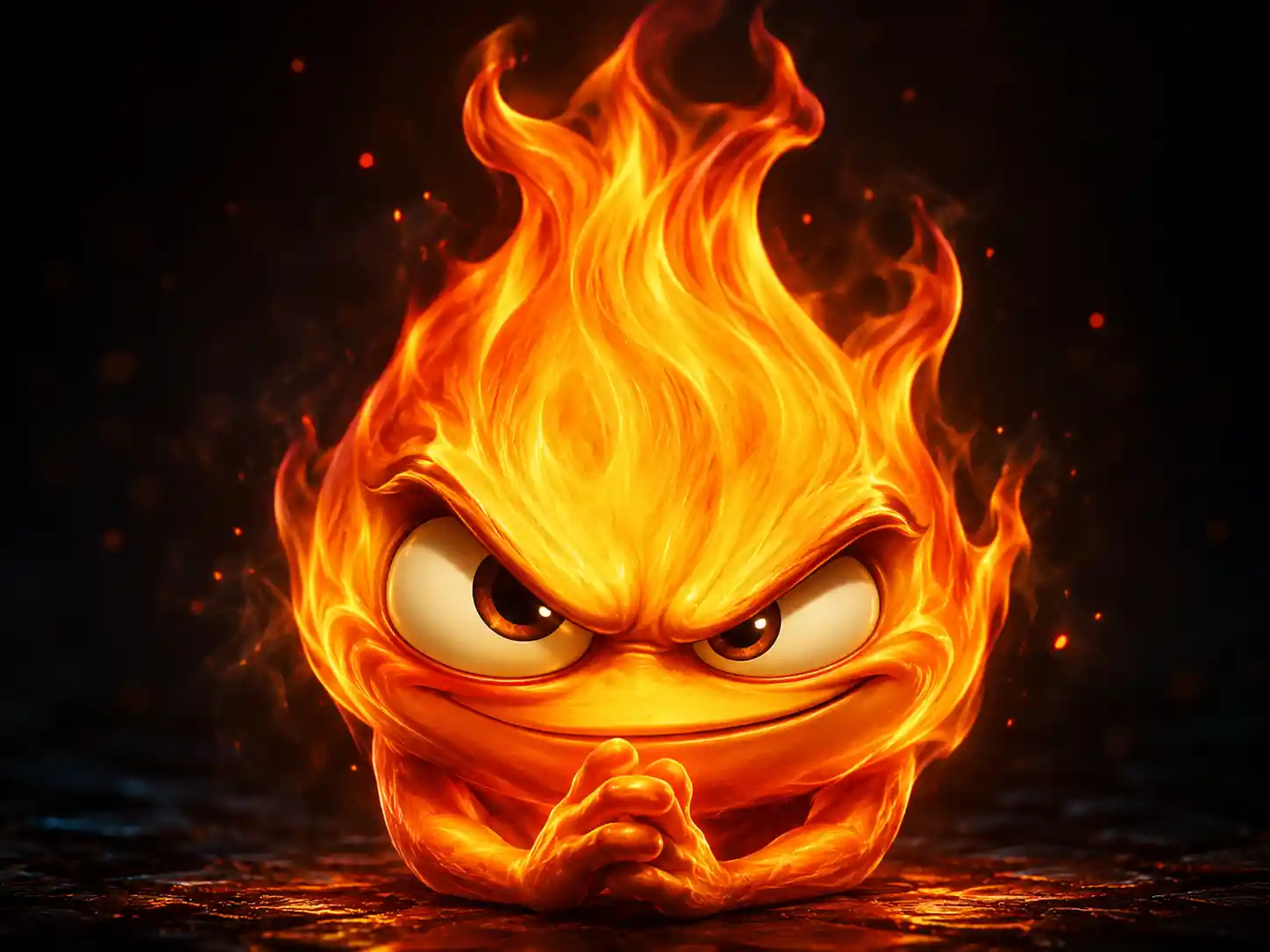 Mischievous Flame Character In Cinematic 3D Close Up