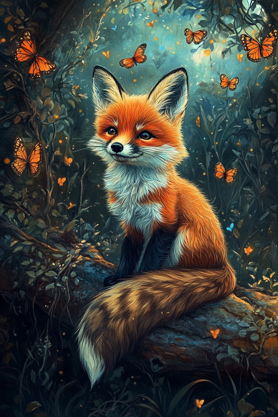 Serene fox artwork in a colorful dreamlike nature scene