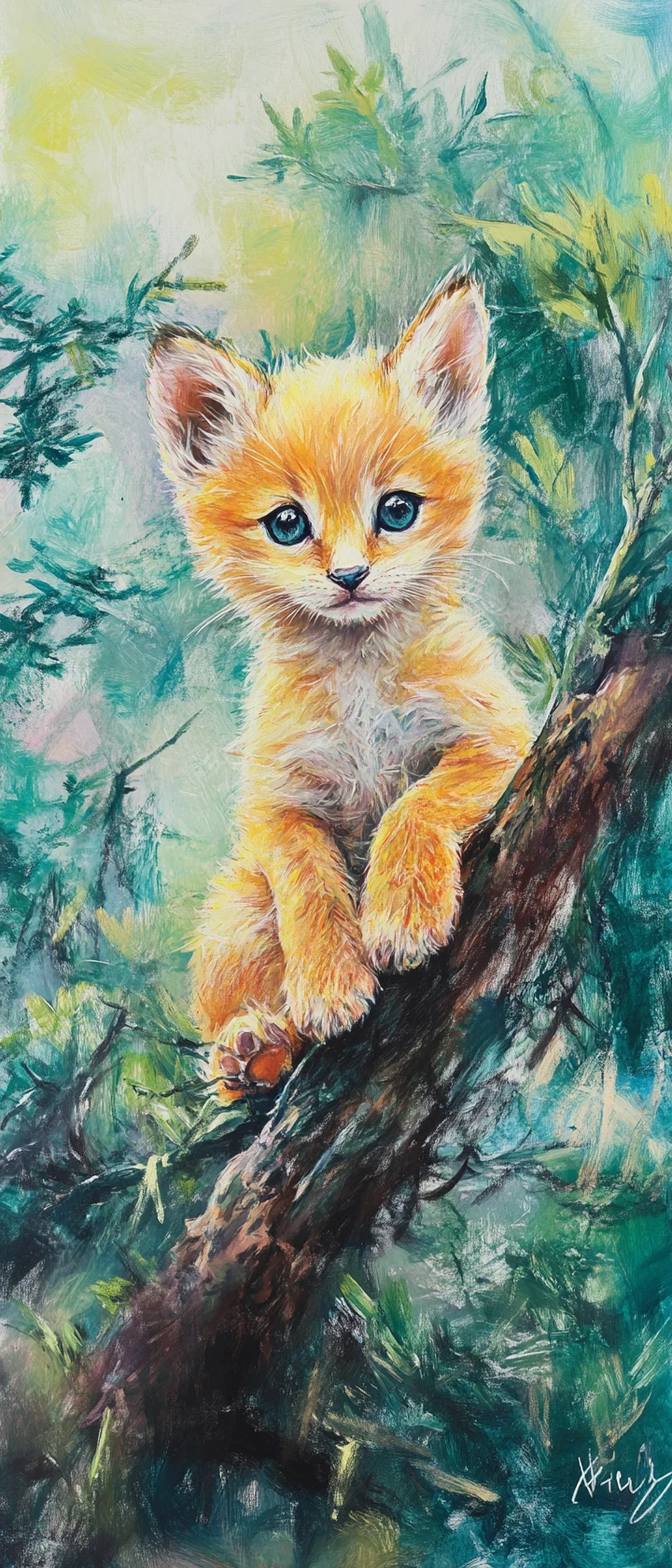 Cute animal drawing in a serene nature inspired scene