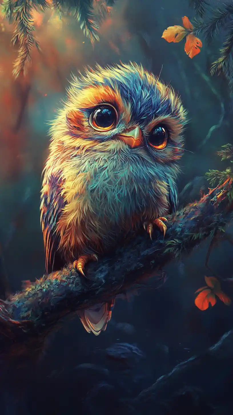 Cute animal drawing with serene nature inspired background