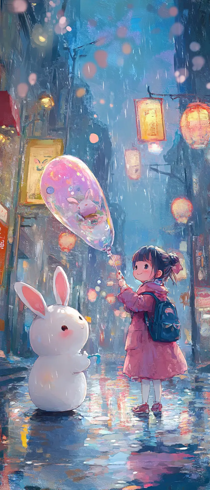 Playful anime character in bright pastel illustration style