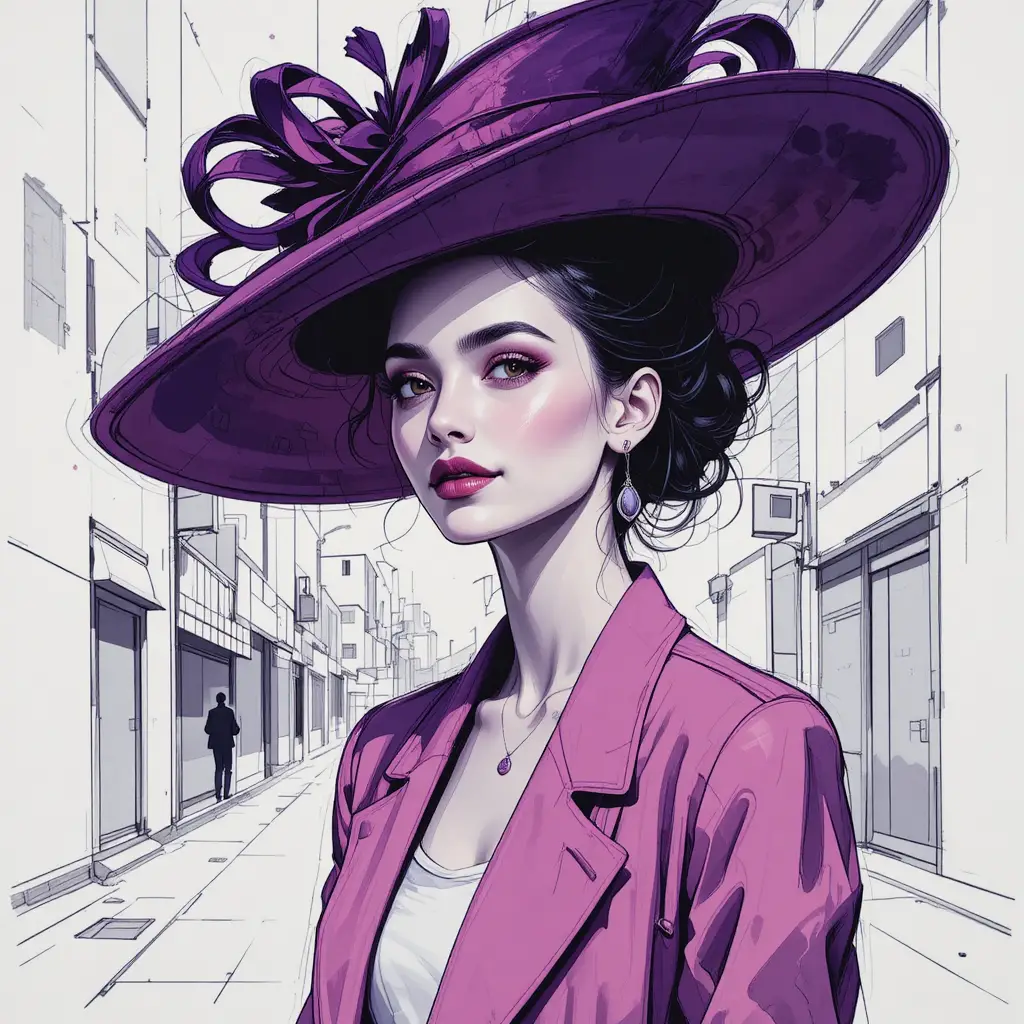 Ritratto cubista di una donna elegante con cappello viola