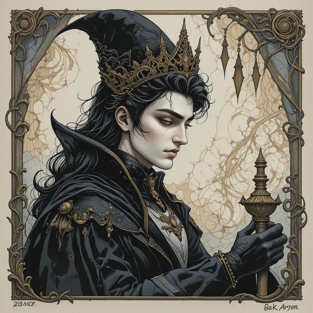 Dark fantasy woman entwined in a seductive ink illustration