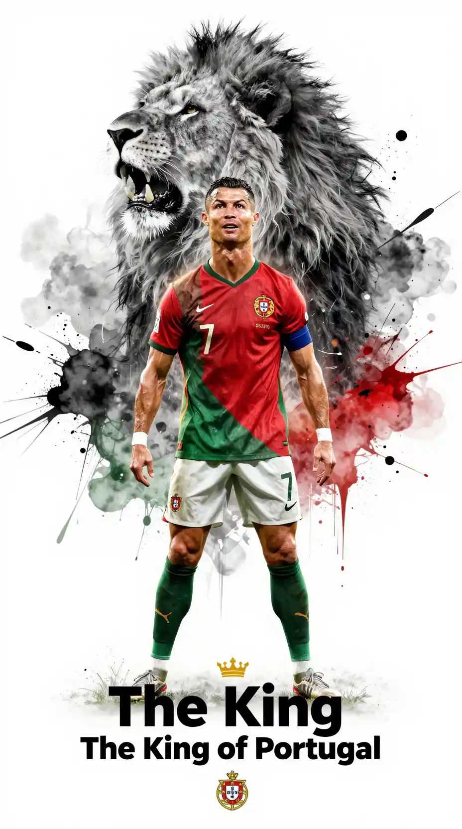 Legendary footballer with roaring lion spirit in epic poster