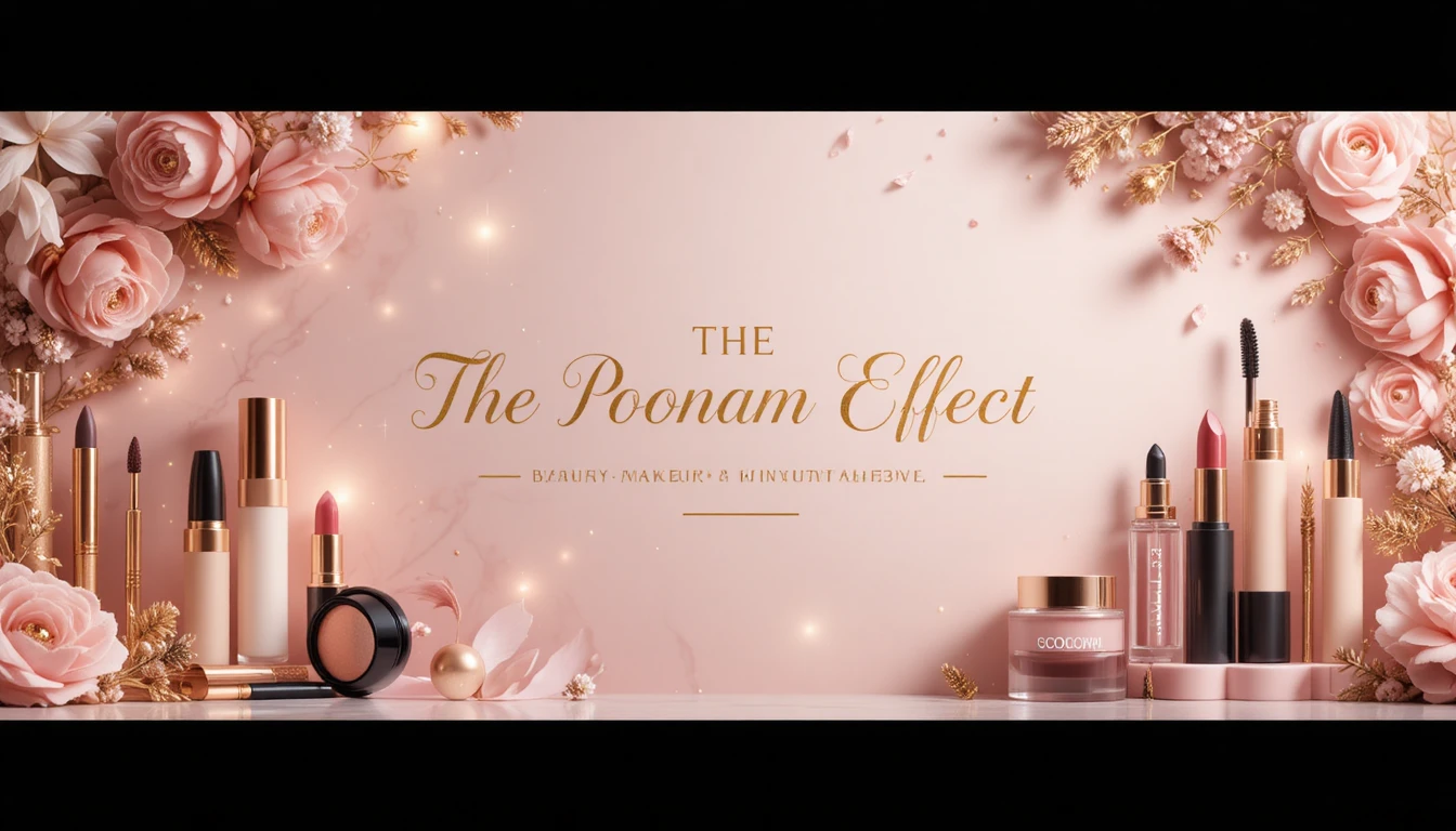 Luxury pink beauty channel banner with cosmetic products