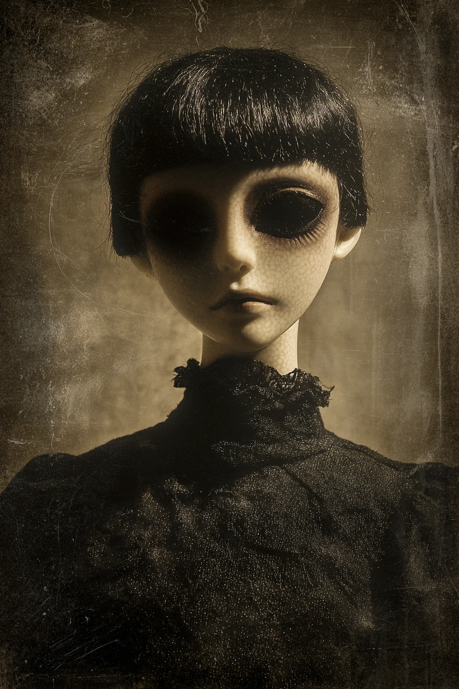 Surreal woolen portrait of a woman in a bizarre dreamscape