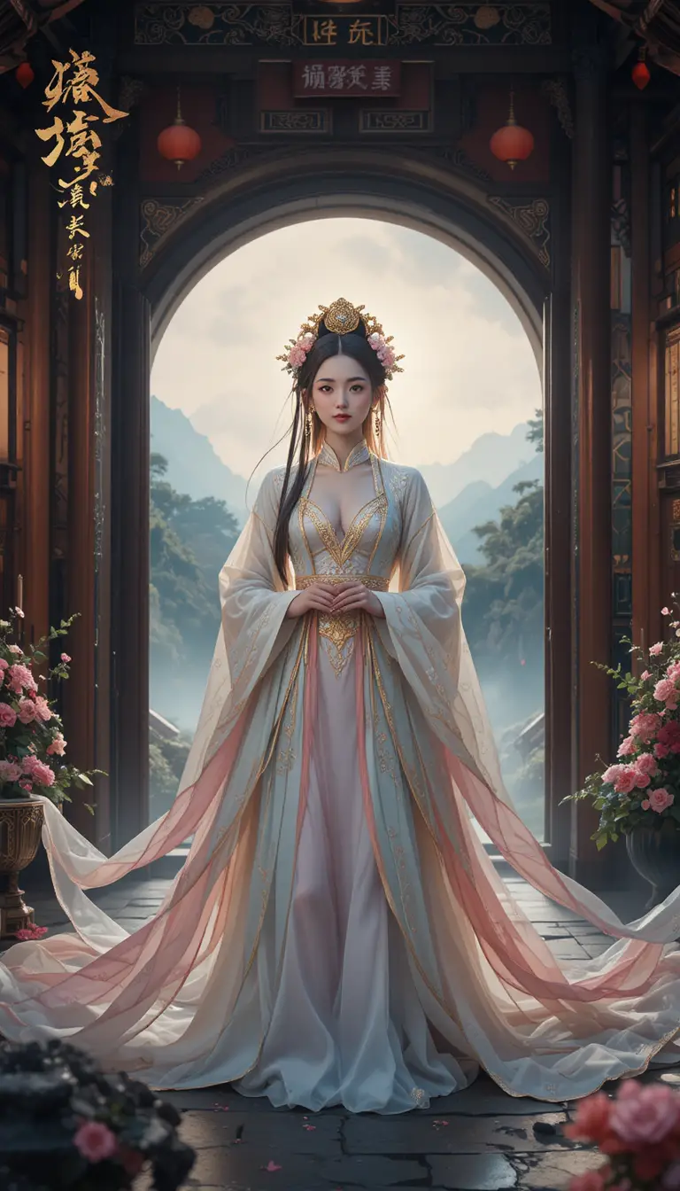 寶石頭飾東方藝妓的電影感特寫