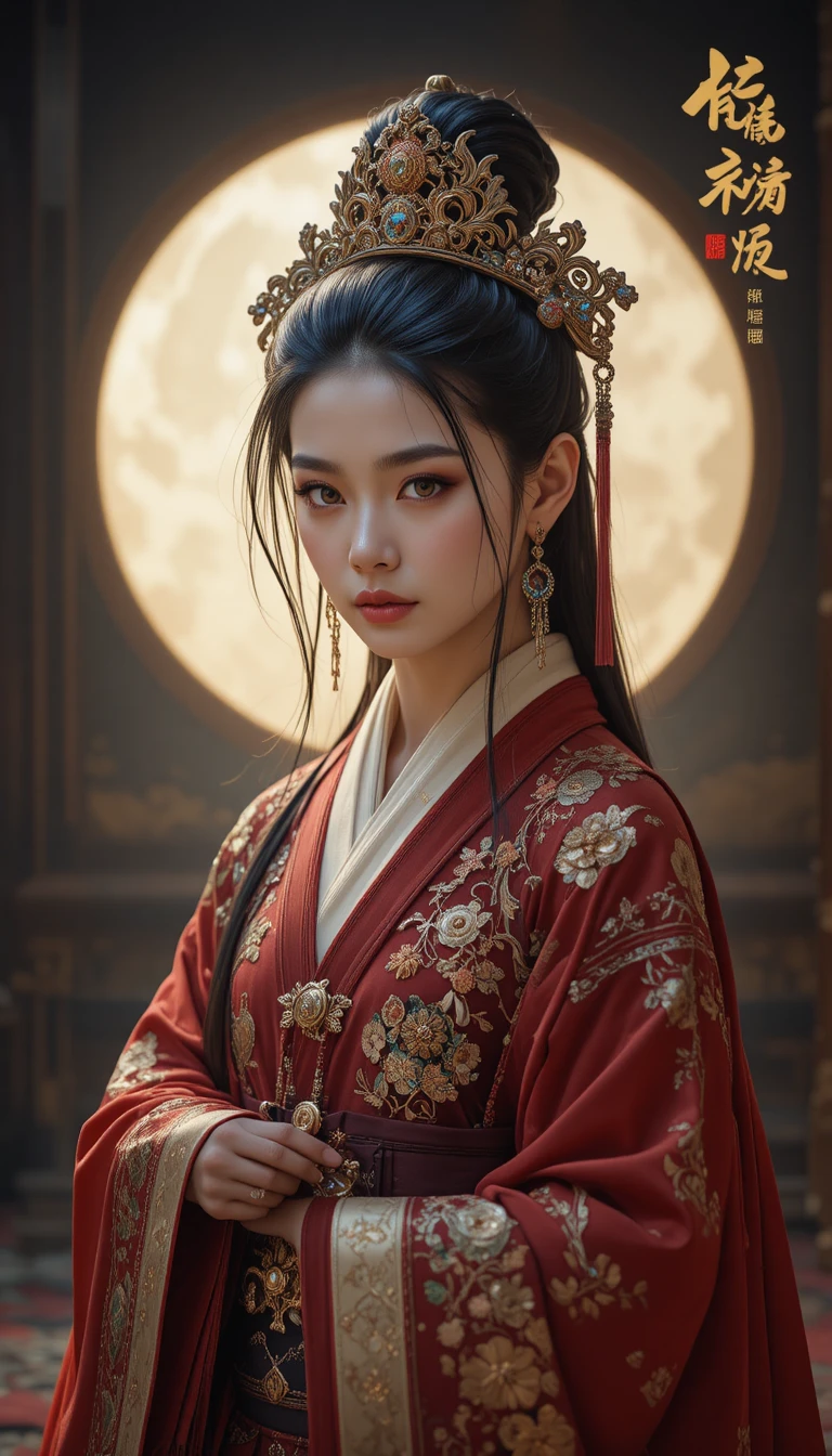 Regal oriental courtesan in black and gold palace portrait