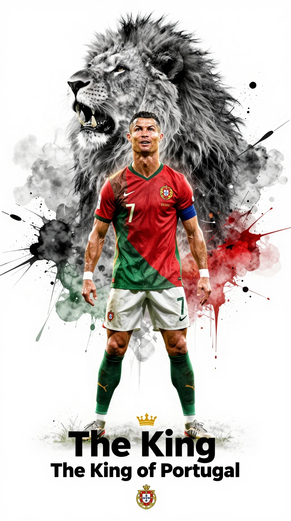 Legendary footballer with roaring lion spirit in epic poster