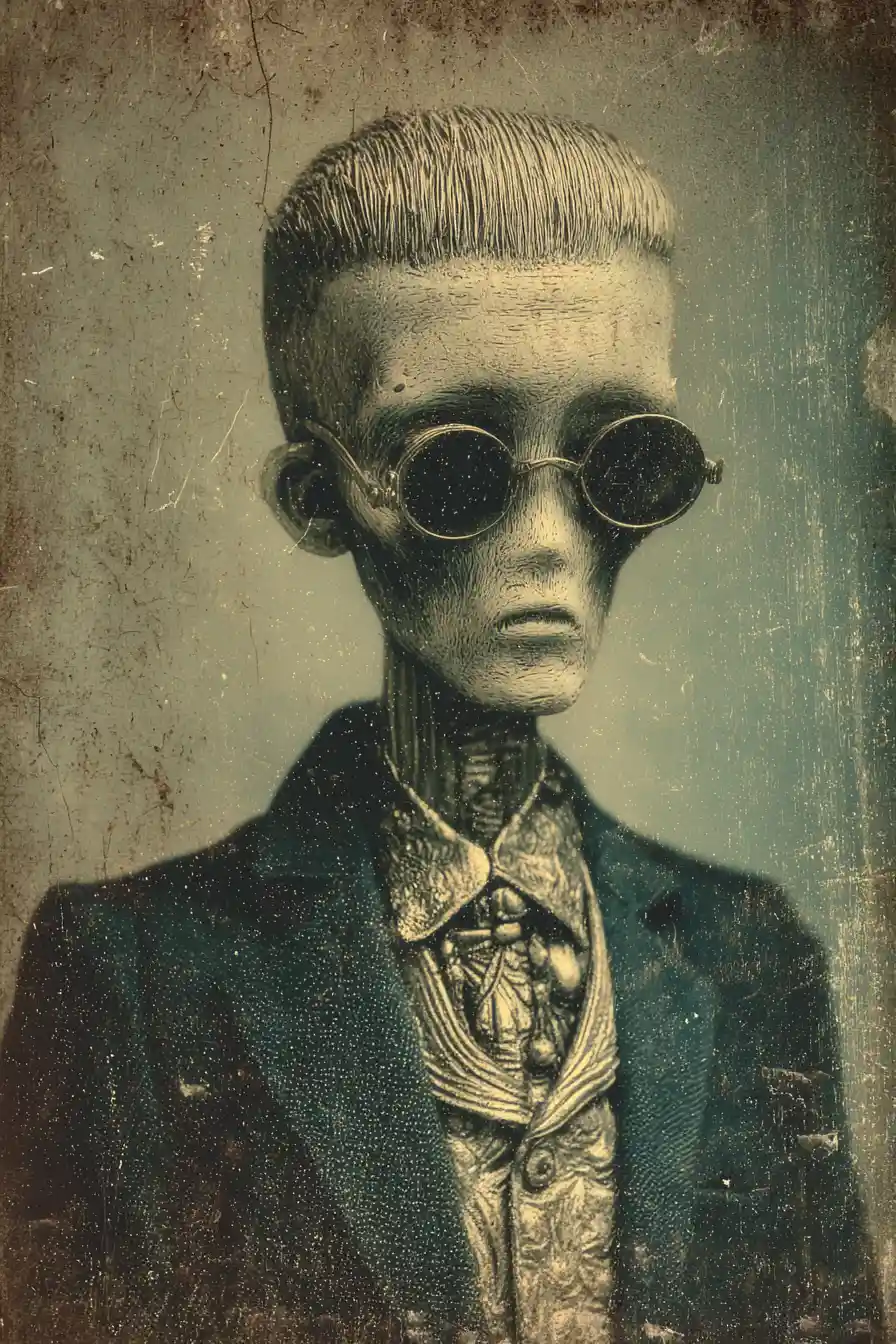 Surreal woolen woman portrait in a strange eerie world