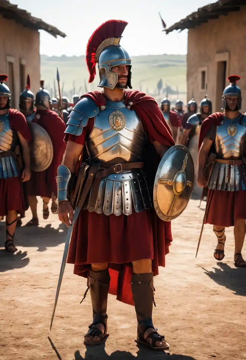 Roman legionnaire portrait at a frontier marching camp